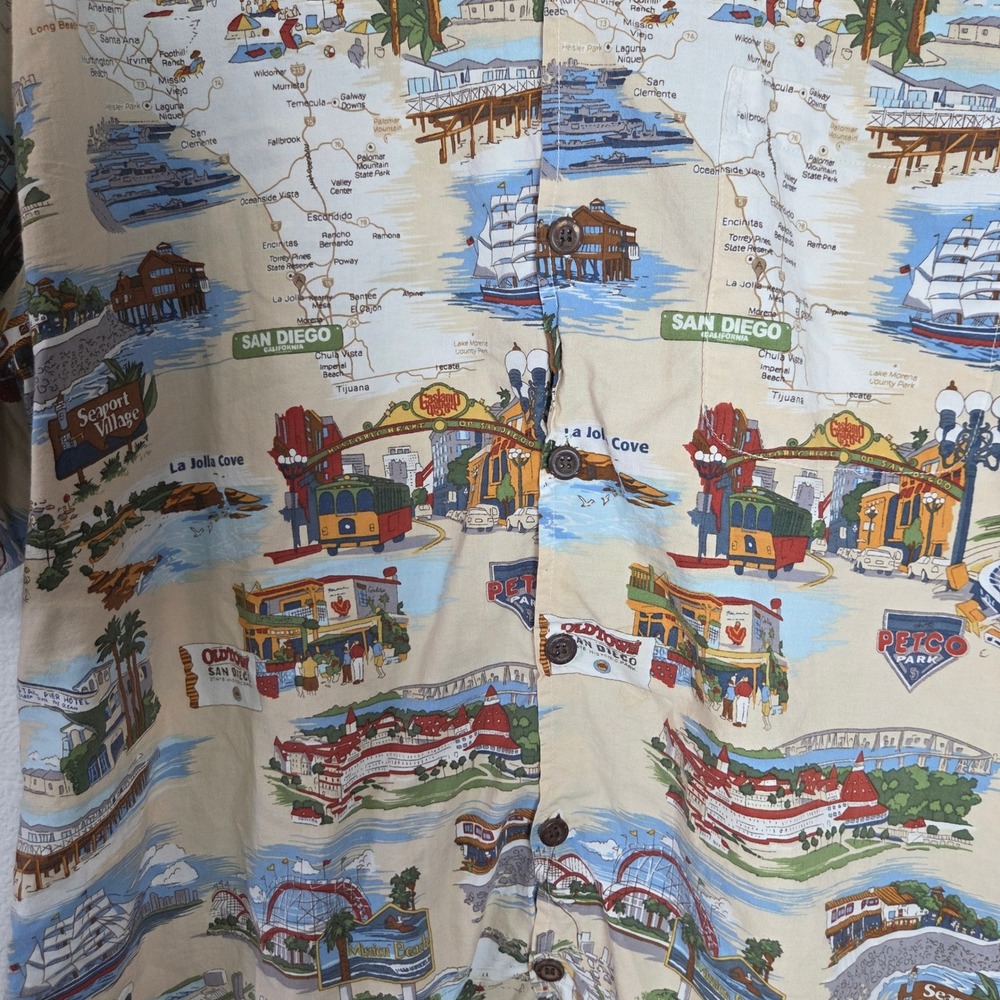 Vintage San Diego Map Print Camp Shirt Novelty Coastal Vacation XL - Picture 7 of 12